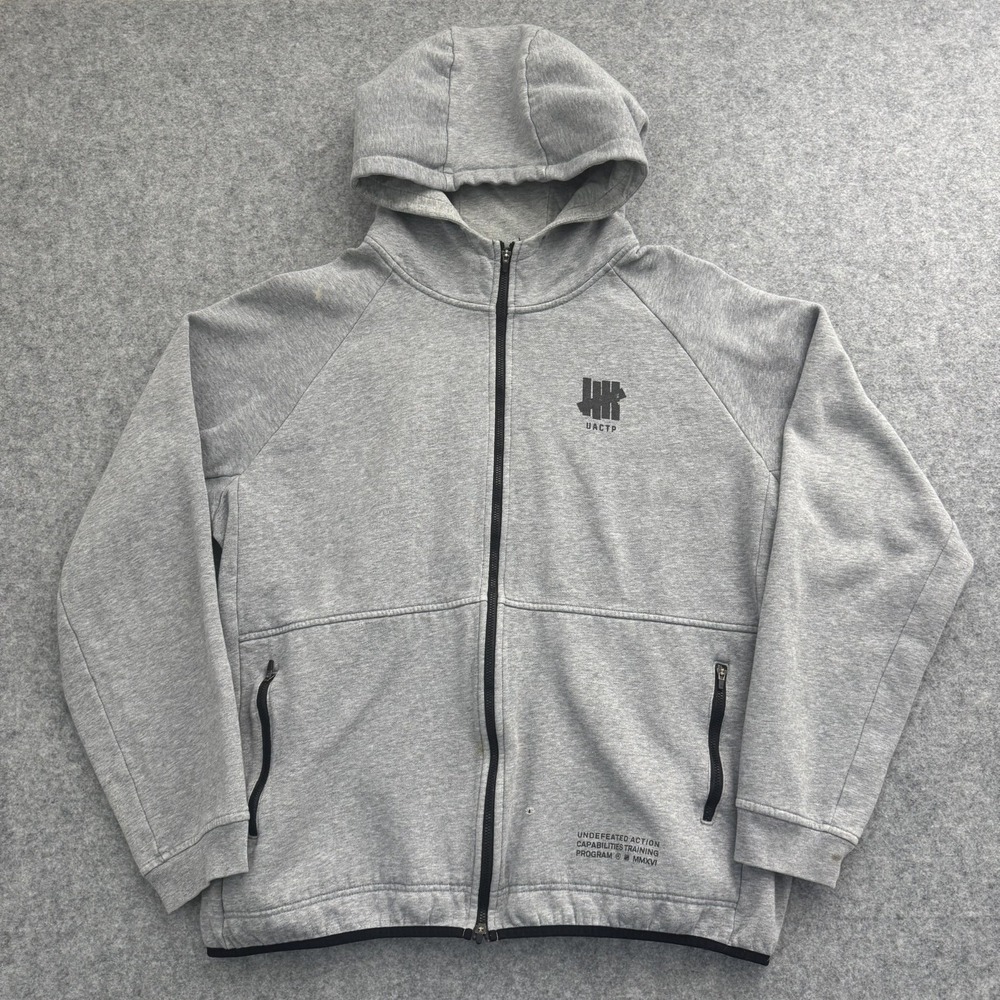 Vintage Undefeated Full Zip Hoodie Mens Gray Drawstring Sports USA Made -MENS XL
